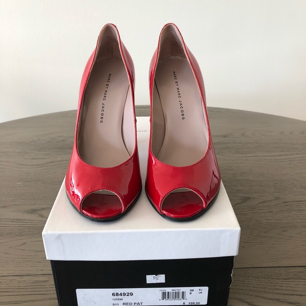 Marc Jacobs Red Patent Leather Peep Toe Heel